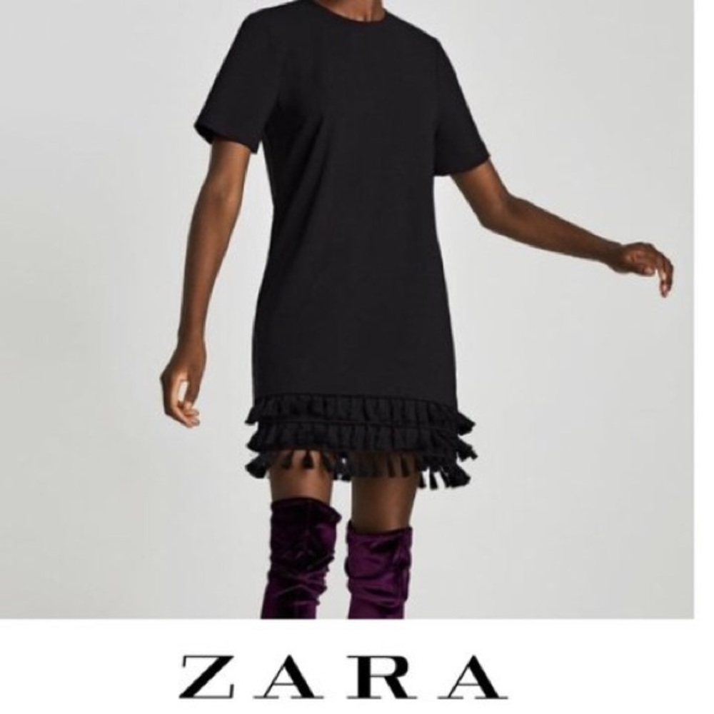 🌸 Zara Black Tassel Pom Dress
